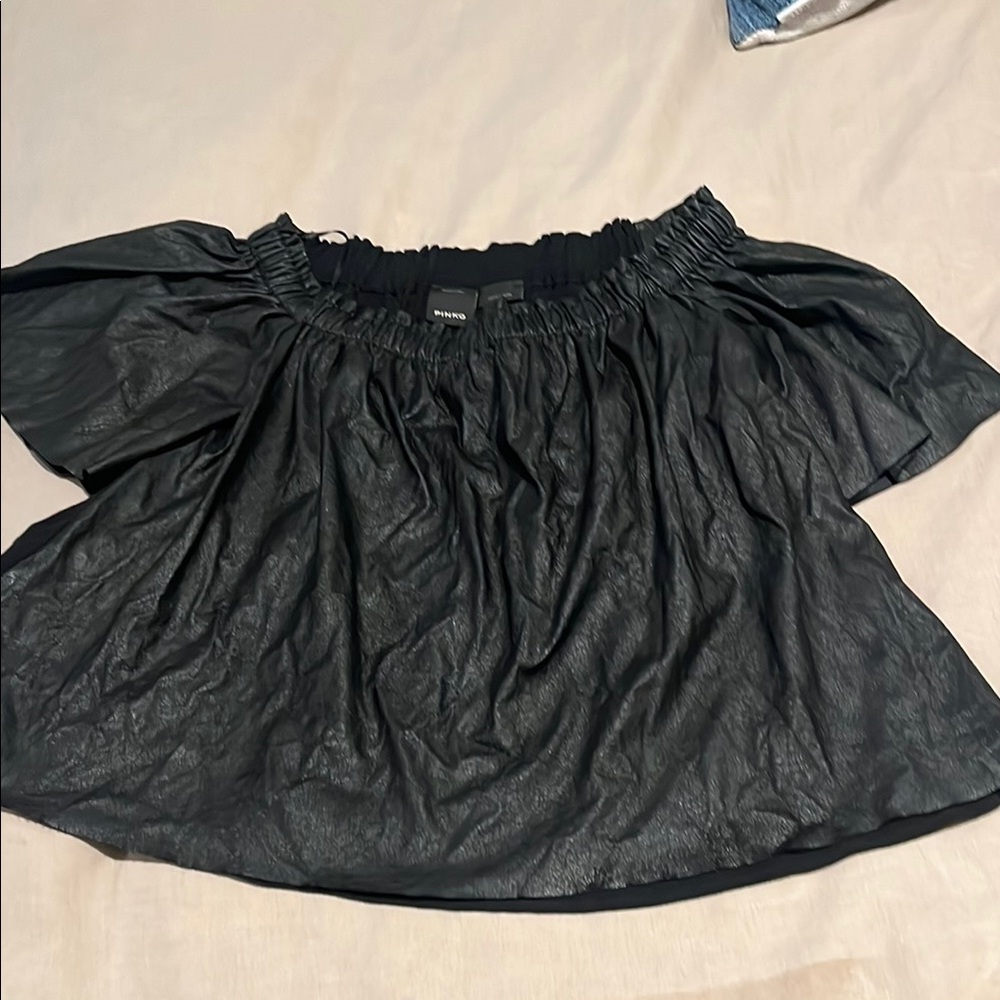 Pinko Black faux leather off the shoulder blouse size S